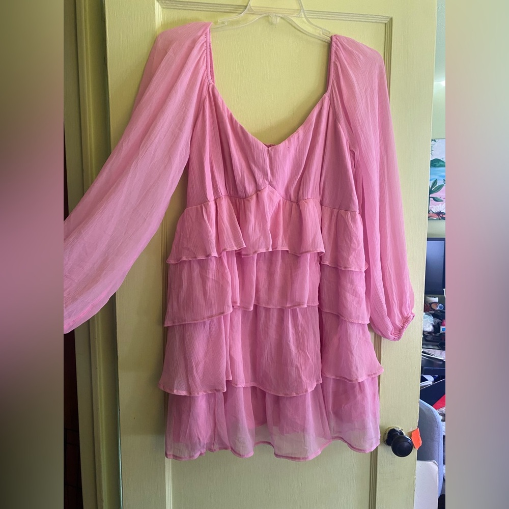 Hot Pink Abercrombie & Fitch Babydoll Ruffle Dress w/ Sweetheart Neckline - Picture 4 of 8